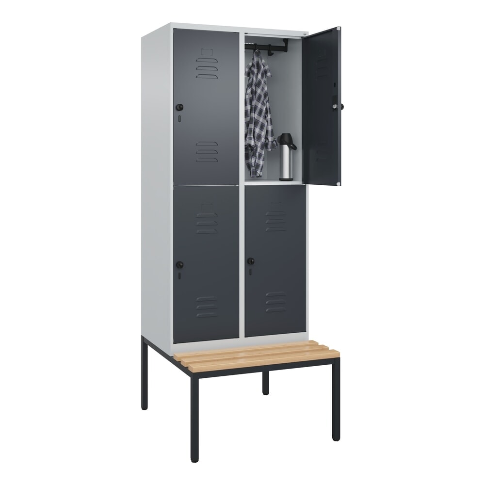 Produktabbildung Nr. 10: C+P Doppelstock-Spind Classic PLUS, 2 Abteile, HxBxT 2.120 x 800 x 815 mm, für Vorhängeschloss, untergebaute Bank aus Buche, lichtgrau, anthrazitgrau