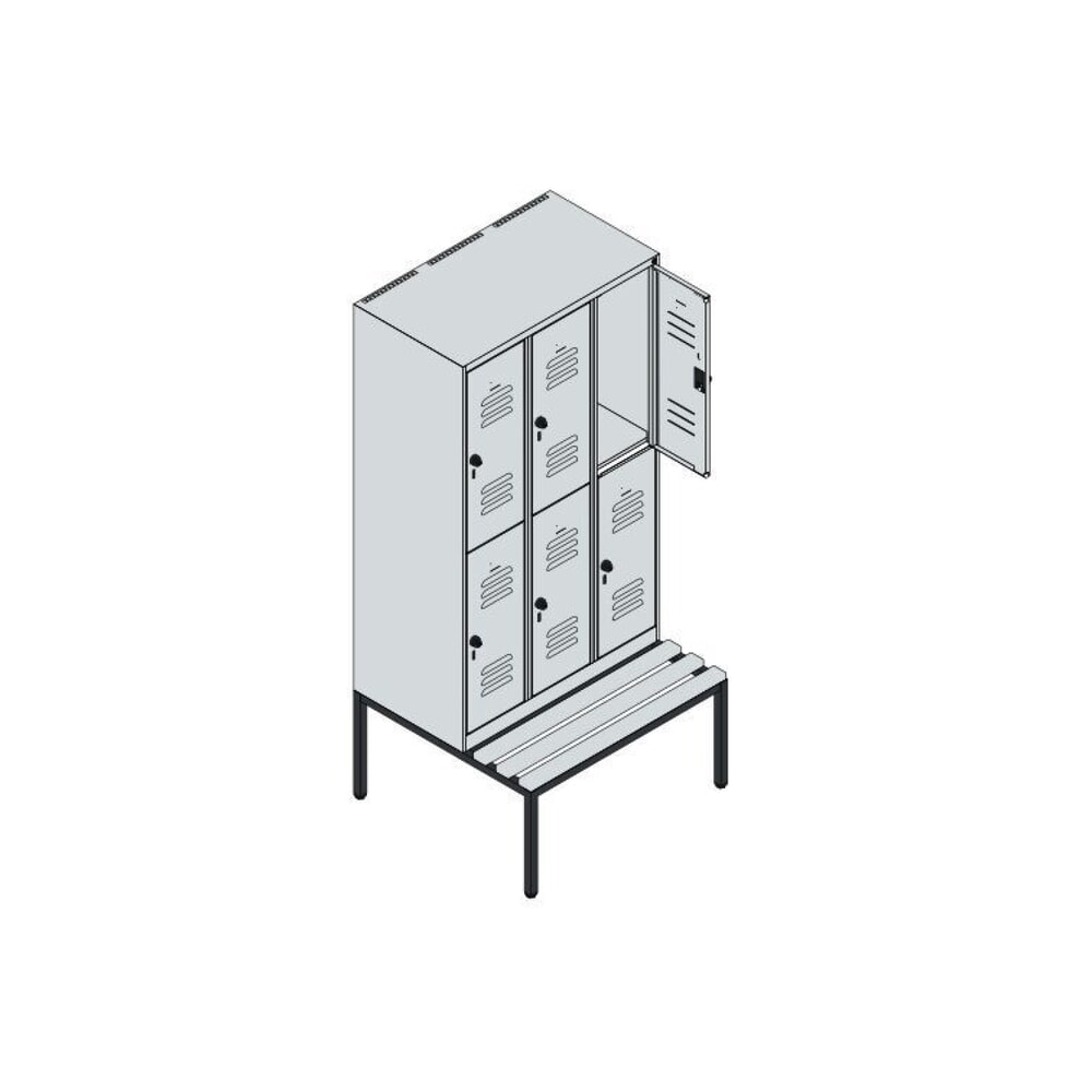 Produktabbildung Nr. 8: C+P Doppelstock-Spind Classic PLUS, 3 Abteile, HxBxT 1.950 x 900 x 815 mm, für Vorhängeschloss, untergebaute Bank aus Kunststoff, lichtgrau, enzianblau