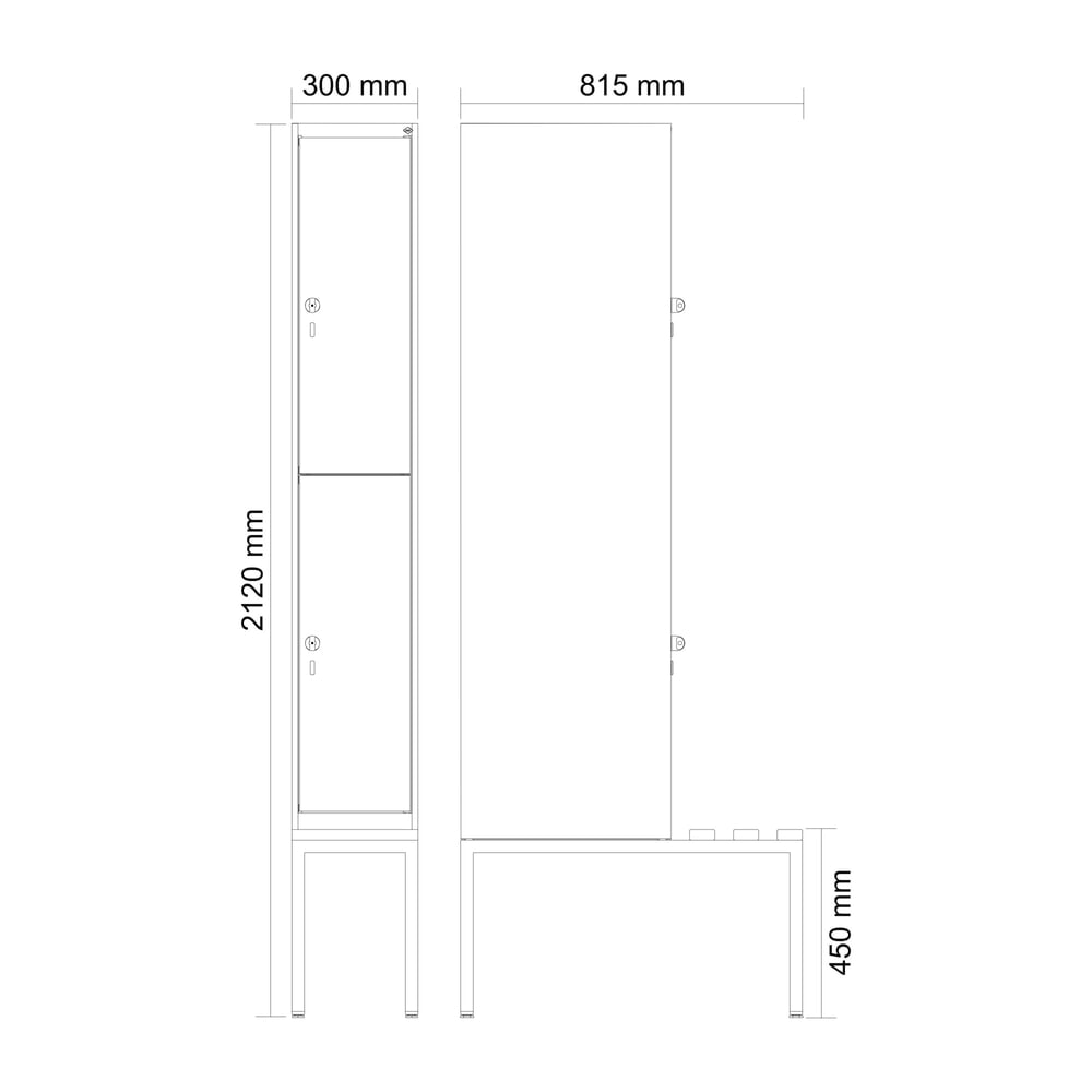 Produktabbildung Nr. 9: C+P Doppelstock-Spind Classic PLUS, 1 Abteil, HxBxT 2.120 x 300 x 815 mm, für Vorhängeschloss, untergebaute Bank aus Buche, lichtgrau, enzianblau