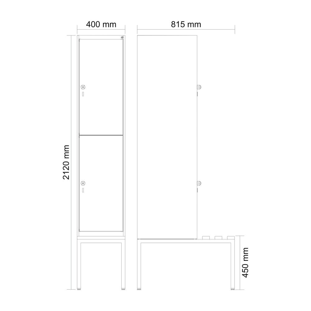 Produktabbildung Nr. 8: C+P Doppelstock-Spind Classic PLUS, 1 Abteil, HxBxT 2.120 x 400 x 815 mm, für Vorhängeschloss, untergebaute Bank aus Kunststoff, lichtgrau, lichtblau