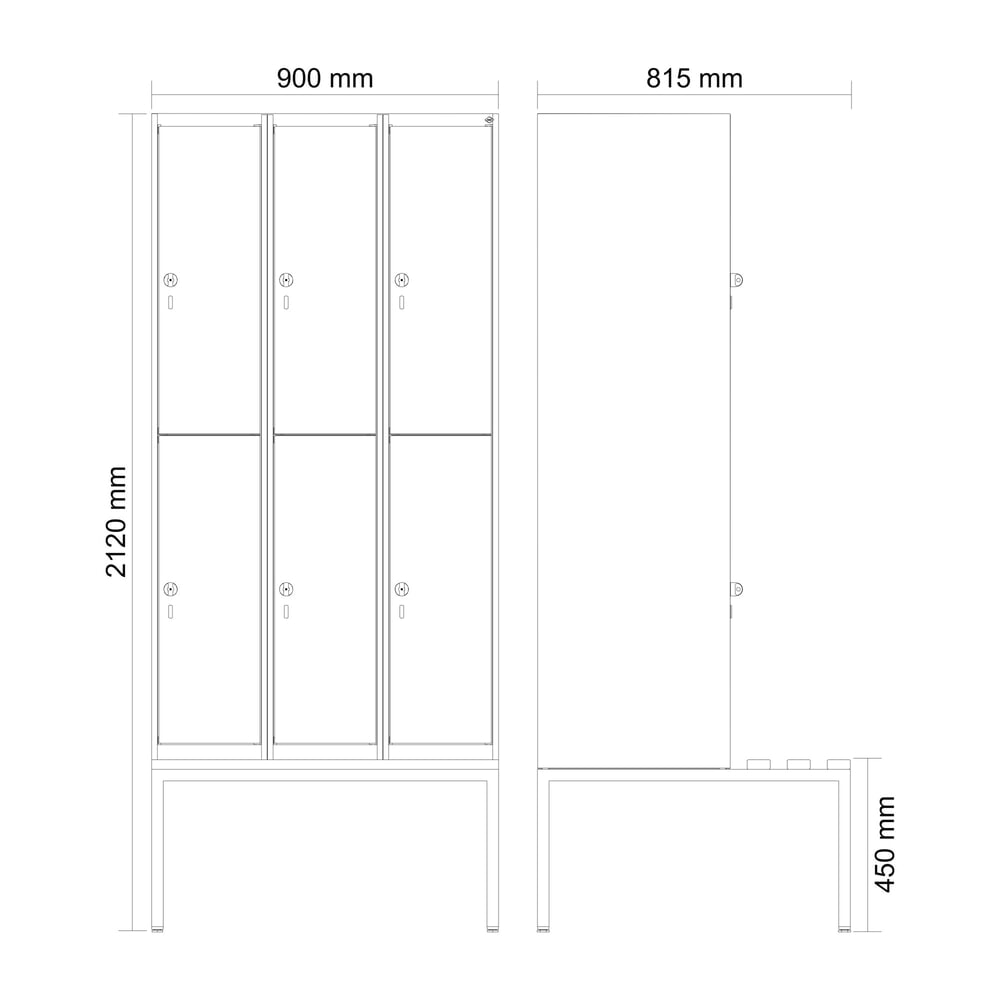 Produktabbildung Nr. 8: C+P Doppelstock-Spind Classic PLUS, 3 Abteile, HxBxT 2.120 x 900 x 815 mm, Zylinderschloss, untergebaute Bank aus Kunststoff, anthrazitgrau, lichtgrau