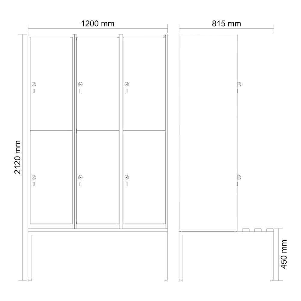 Produktabbildung Nr. 8: C+P Doppelstock-Spind Classic PLUS, 3 Abteile, HxBxT 2.120 x 1.200 x 815 mm, Zylinderschloss, untergebaute Bank aus Buche, lichtgrau, lichtgrau