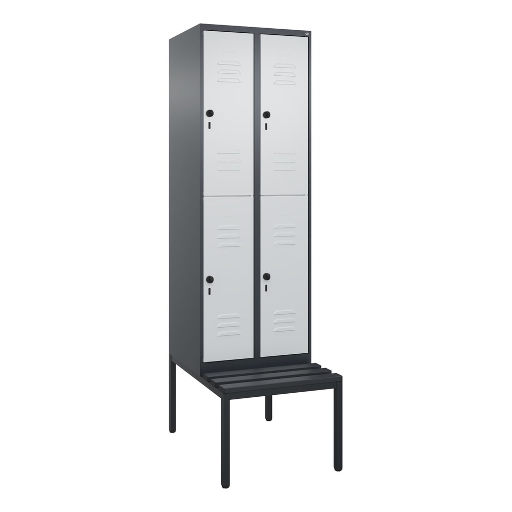Produktabbildung Nr. 9: C+P Doppelstock-Spind Classic PLUS, 2 Abteile, HxBxT 2.120 x 600 x 815 mm, für Vorhängeschloss, untergebaute Bank aus Kunststoff, anthrazitgrau, lichtgrau