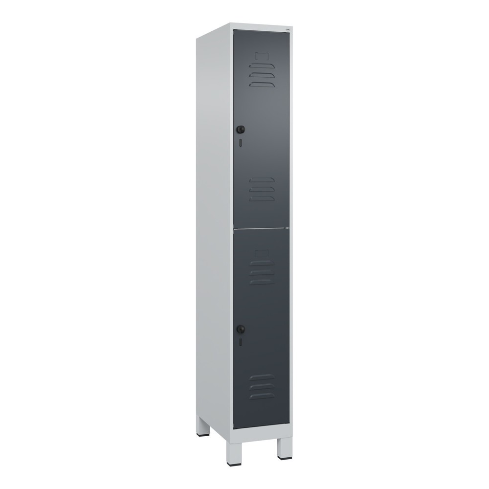 Produktabbildung: C+P Doppelstock-Spind Classic PLUS, Füße, 1 Abteil, HxBxT 1.950 x 300 x 500 mm, lichtgrau, anthrazitgrau, 2 Fächer, für Vorhängeschloss