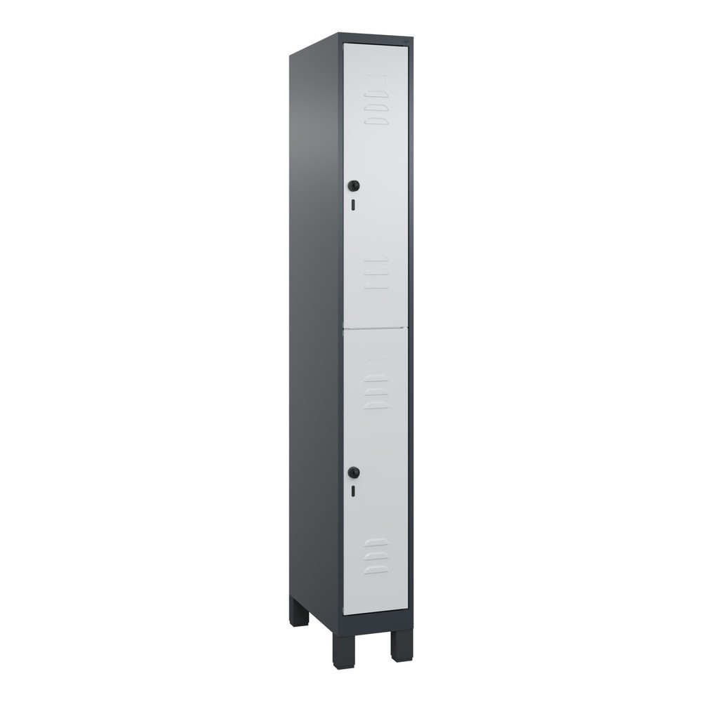 Produktabbildung: C+P Doppelstock-Spind Classic PLUS, Füße, 1 Abteil, HxBxT 1.950 x 250 x 500 mm, anthrazitgrau, lichtgrau, 2 Fächer, für Vorhängeschloss