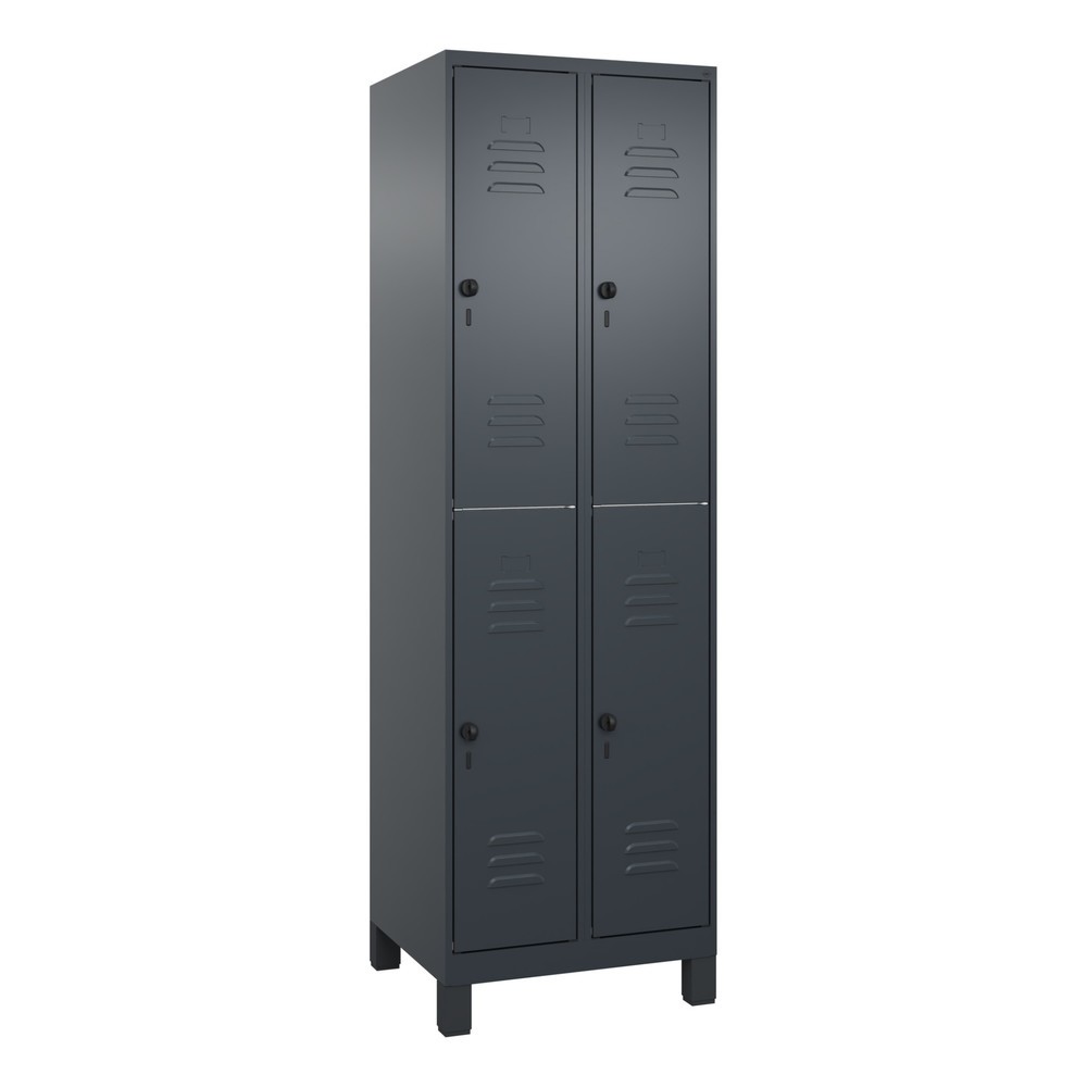 Produktabbildung: C+P Doppelstock-Spind Classic PLUS, Füße, 2 Abteile, HxBxT 1.950 x 600 x 500 mm, anthrazitgrau, anthrazitgrau, 4 Fächer, für Vorhängeschloss