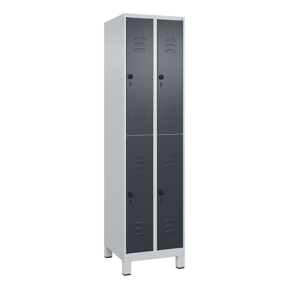 Produktabbildung: C+P Doppelstock-Spind Classic PLUS, Füße, 2 Abteile, HxBxT 1.950 x 500 x 500 mm, lichtgrau, anthrazitgrau, 4 Fächer, für Vorhängeschloss