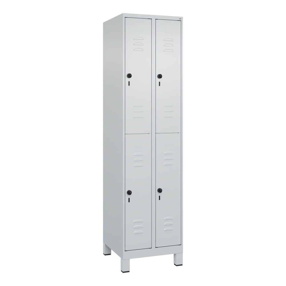 Produktabbildung: C+P Doppelstock-Spind Classic PLUS, Füße, 2 Abteile, HxBxT 1.950 x 500 x 500 mm, lichtgrau, lichtgrau, 4 Fächer, für Vorhängeschloss