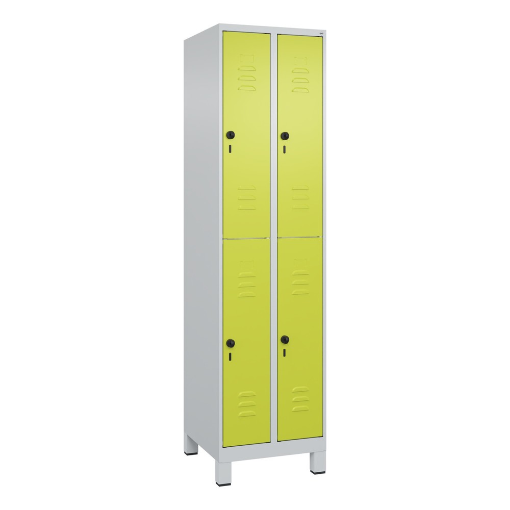 Produktabbildung: C+P Doppelstock-Spind Classic PLUS, Füße, 2 Abteile, HxBxT 1.950 x 500 x 500 mm, lichtgrau, clowngrün, 4 Fächer, für Vorhängeschloss