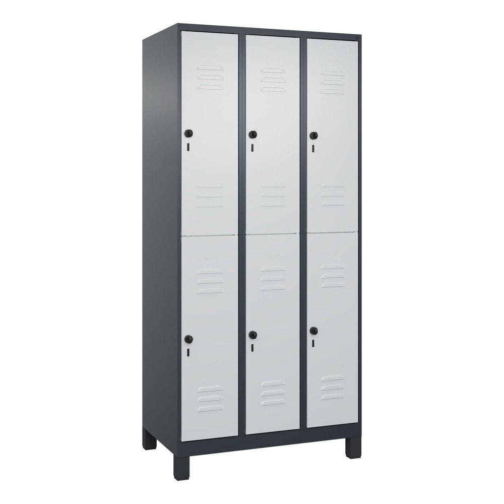 Produktabbildung: C+P Doppelstock-Spind Classic PLUS, Füße, 3 Abteile, HxBxT 1.950 x 900 x 500 mm, anthrazitgrau, lichtgrau, 6 Fächer, für Vorhängeschloss