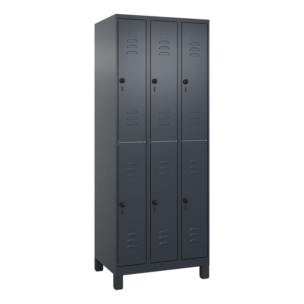 Produktabbildung: C+P Doppelstock-Spind Classic PLUS, Füße, 3 Abteile, HxBxT 1.950 x 750 x 500 mm, anthrazitgrau, anthrazitgrau, 6 Fächer, für Vorhängeschloss