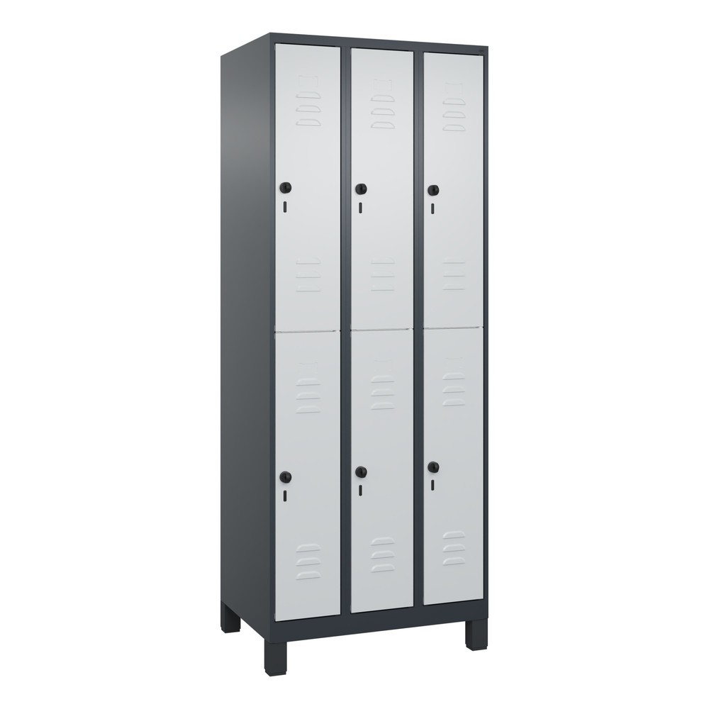 Produktabbildung: C+P Doppelstock-Spind Classic PLUS, Füße, 3 Abteile, HxBxT 1.950 x 750 x 500 mm, anthrazitgrau, lichtgrau, 6 Fächer, für Vorhängeschloss