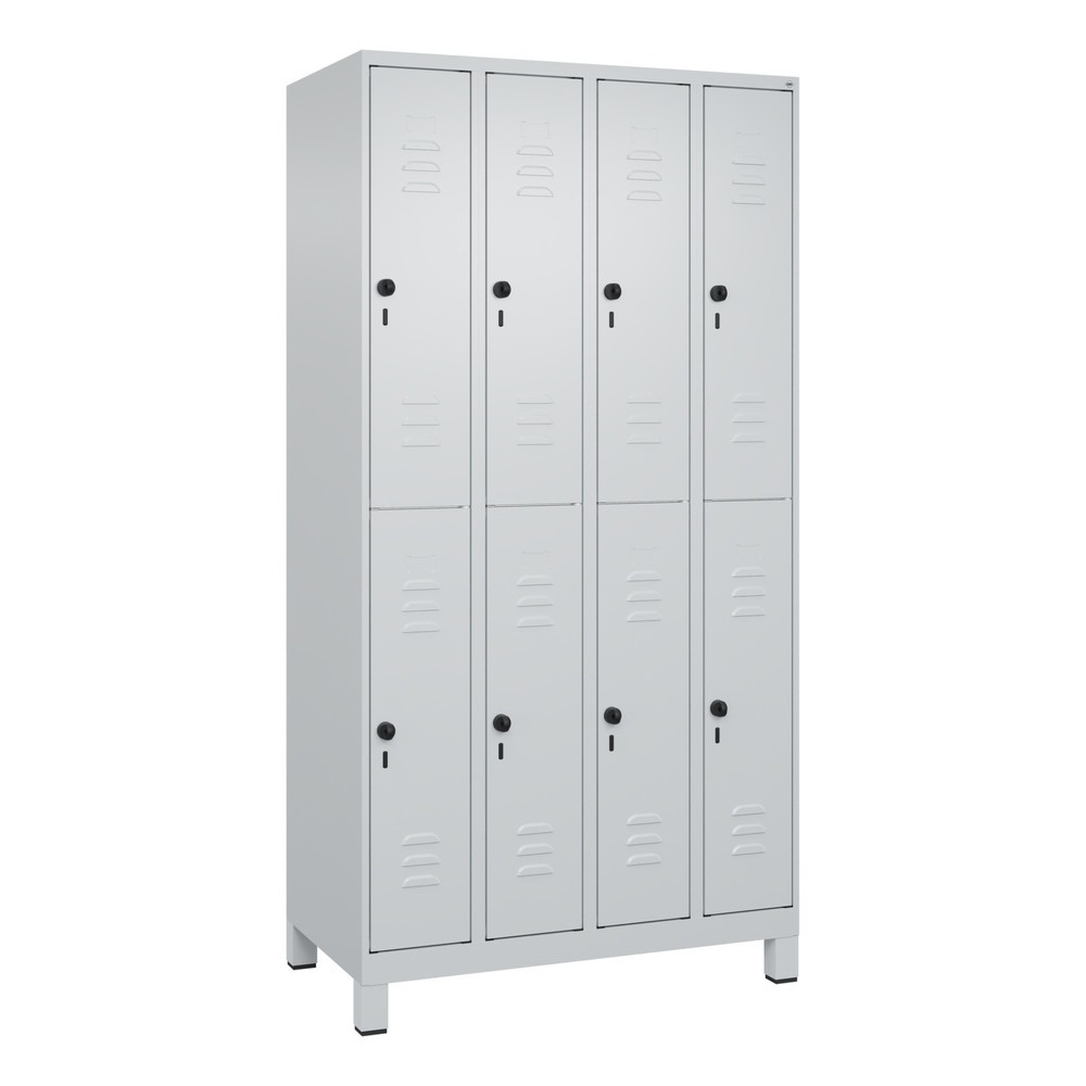 Produktabbildung: C+P Doppelstock-Spind Classic PLUS, Füße, 4 Abteile, HxBxT 1.950 x 1.000 x 500 mm, lichtgrau, lichtgrau, 8 Fächer, für Vorhängeschloss