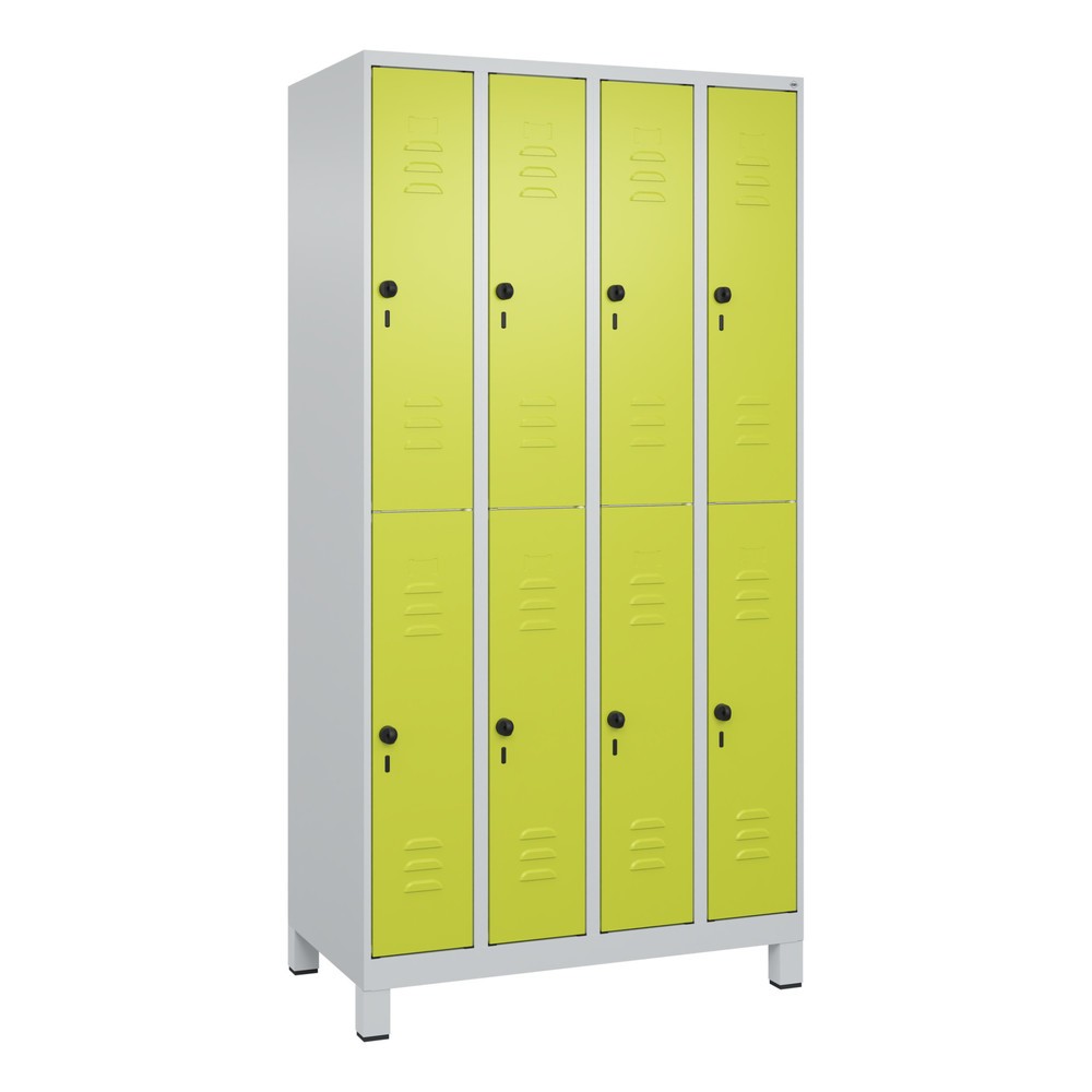 Produktabbildung: C+P Doppelstock-Spind Classic PLUS, Füße, 4 Abteile, HxBxT 1.950 x 1.000 x 500 mm, lichtgrau, clowngrün, 8 Fächer, für Vorhängeschloss