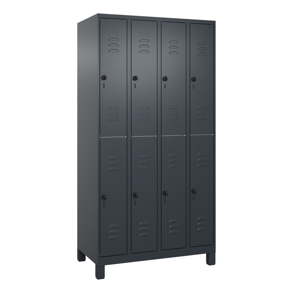 Produktabbildung: C+P Doppelstock-Spind Classic PLUS, Füße, 4 Abteile, HxBxT 1.950 x 1.000 x 500 mm, anthrazitgrau, anthrazitgrau, 8 Fächer, für Vorhängeschloss