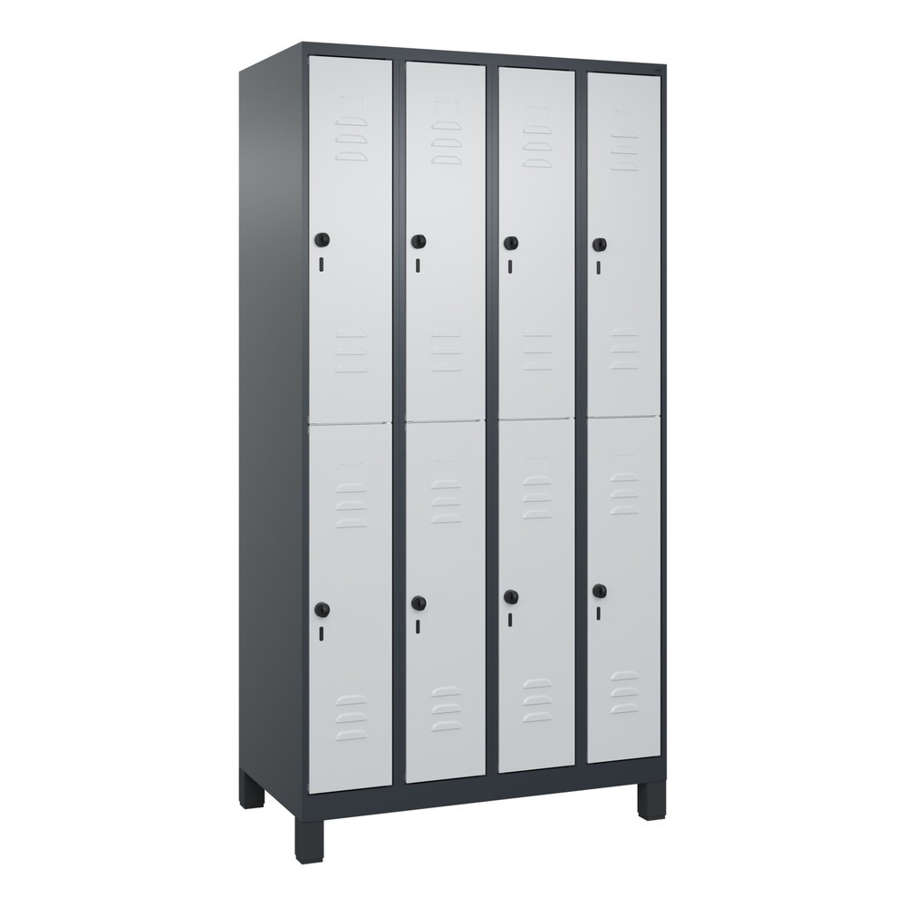 Produktabbildung: C+P Doppelstock-Spind Classic PLUS, Füße, 4 Abteile, HxBxT 1.950 x 1.000 x 500 mm, anthrazitgrau, lichtgrau, 8 Fächer, für Vorhängeschloss