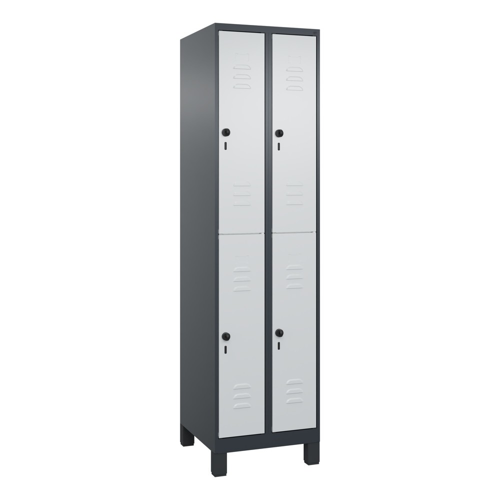 Produktabbildung: C+P Doppelstock-Spind Classic PLUS, Füße, 2 Abteile, HxBxT 1.950 x 500 x 500 mm, anthrazitgrau, lichtgrau, 4 Fächer, für Vorhängeschloss