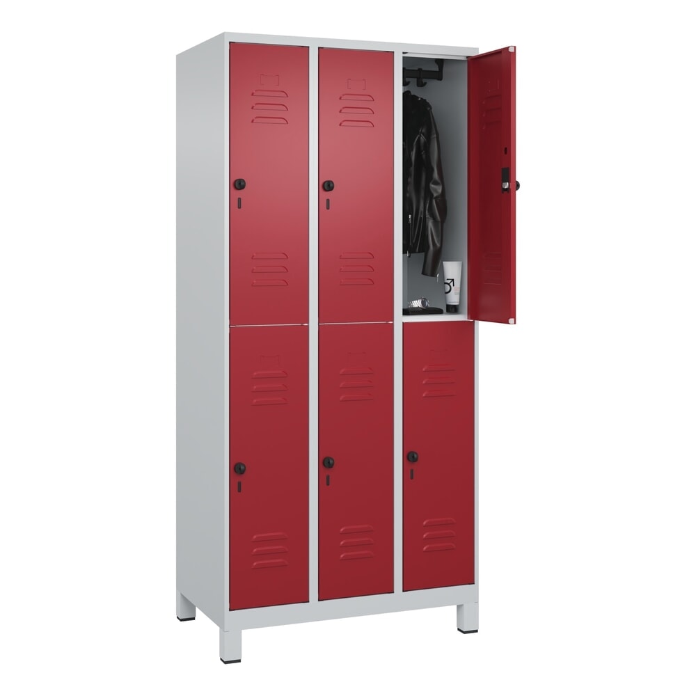 Produktabbildung Nr. 9: C+P Doppelstock-Spind Classic PLUS, Füße, 3 Abteile, HxBxT 1.950 x 900 x 500 mm, lichtgrau, rubinrot, 6 Fächer, für Vorhängeschloss