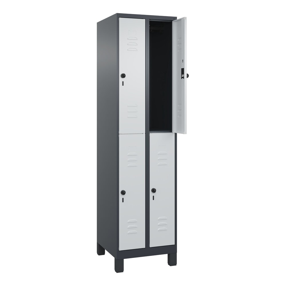 C+P Doppelstock-Spind Classic PLUS, Füße, 2 Abteile, HxBxT 1.950 x 500 x 500 mm, anthrazitgrau, lichtgrau, 4 Fächer, für Vorhängeschloss Produktabbildung Nr. 1: C+P Doppelstock-Spind Classic PLUS, Füße, 2 Abteile, HxBxT 1.950 x 500 x 500 mm, anthrazitgrau, lichtgrau, 4 Fächer, für Vorhängeschloss