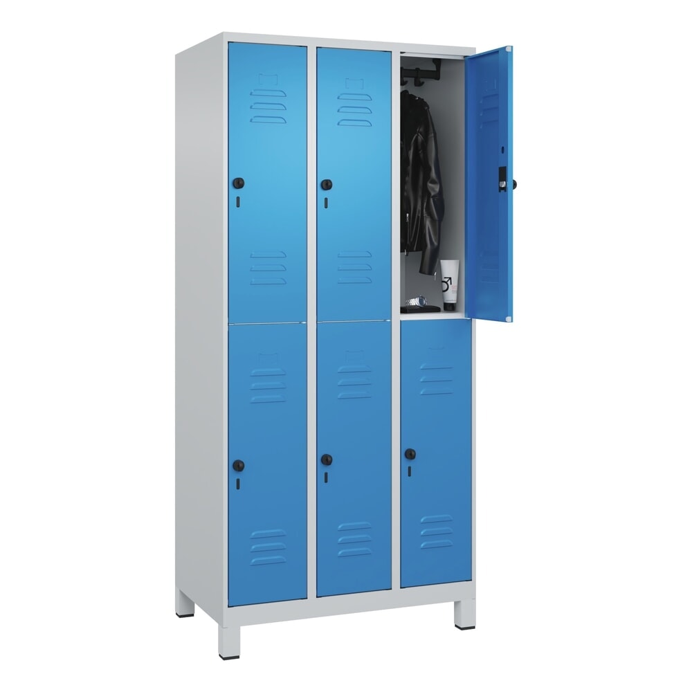 Produktabbildung Nr. 10: C+P Doppelstock-Spind Classic PLUS, Füße, 3 Abteile, HxBxT 1.950 x 900 x 500 mm, lichtgrau, lichtblau, 6 Fächer, für Vorhängeschloss