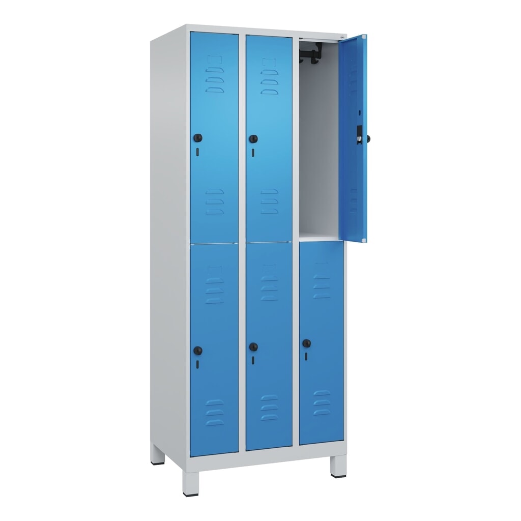 C+P Doppelstock-Spind Classic PLUS, Füße, 3 Abteile, HxBxT 1.950 x 750 x 500 mm, lichtgrau, lichtblau, 6 Fächer, für Vorhängeschloss Produktabbildung Nr. 1: C+P Doppelstock-Spind Classic PLUS, Füße, 3 Abteile, HxBxT 1.950 x 750 x 500 mm, lichtgrau, lichtblau, 6 Fächer, für Vorhängeschloss