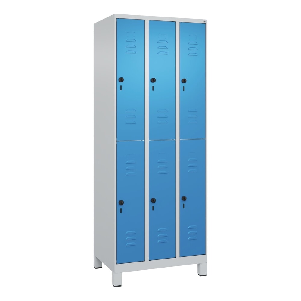 Produktabbildung Nr. 9: C+P Doppelstock-Spind Classic PLUS, Füße, 3 Abteile, HxBxT 1.950 x 750 x 500 mm, lichtgrau, lichtblau, 6 Fächer, für Vorhängeschloss