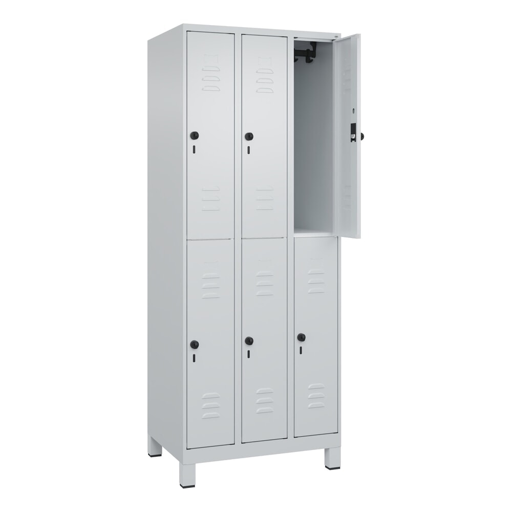 Produktabbildung: C+P Doppelstock-Spind Classic PLUS, Füße, 3 Abteile, HxBxT 1.950 x 750 x 500 mm, lichtgrau, lichtgrau, 6 Fächer, für Vorhängeschloss