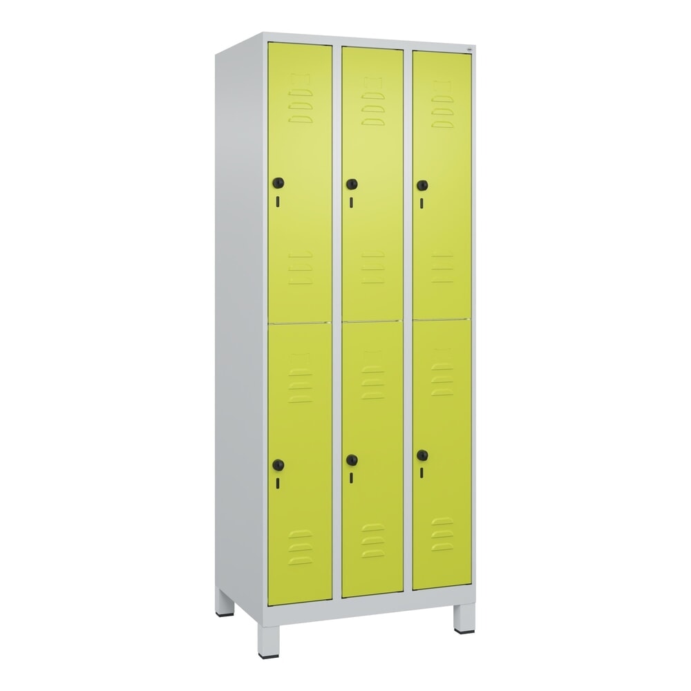 Produktabbildung Nr. 9: C+P Doppelstock-Spind Classic PLUS, Füße, 3 Abteile, HxBxT 1.950 x 750 x 500 mm, lichtgrau, clowngrün, 6 Fächer, für Vorhängeschloss