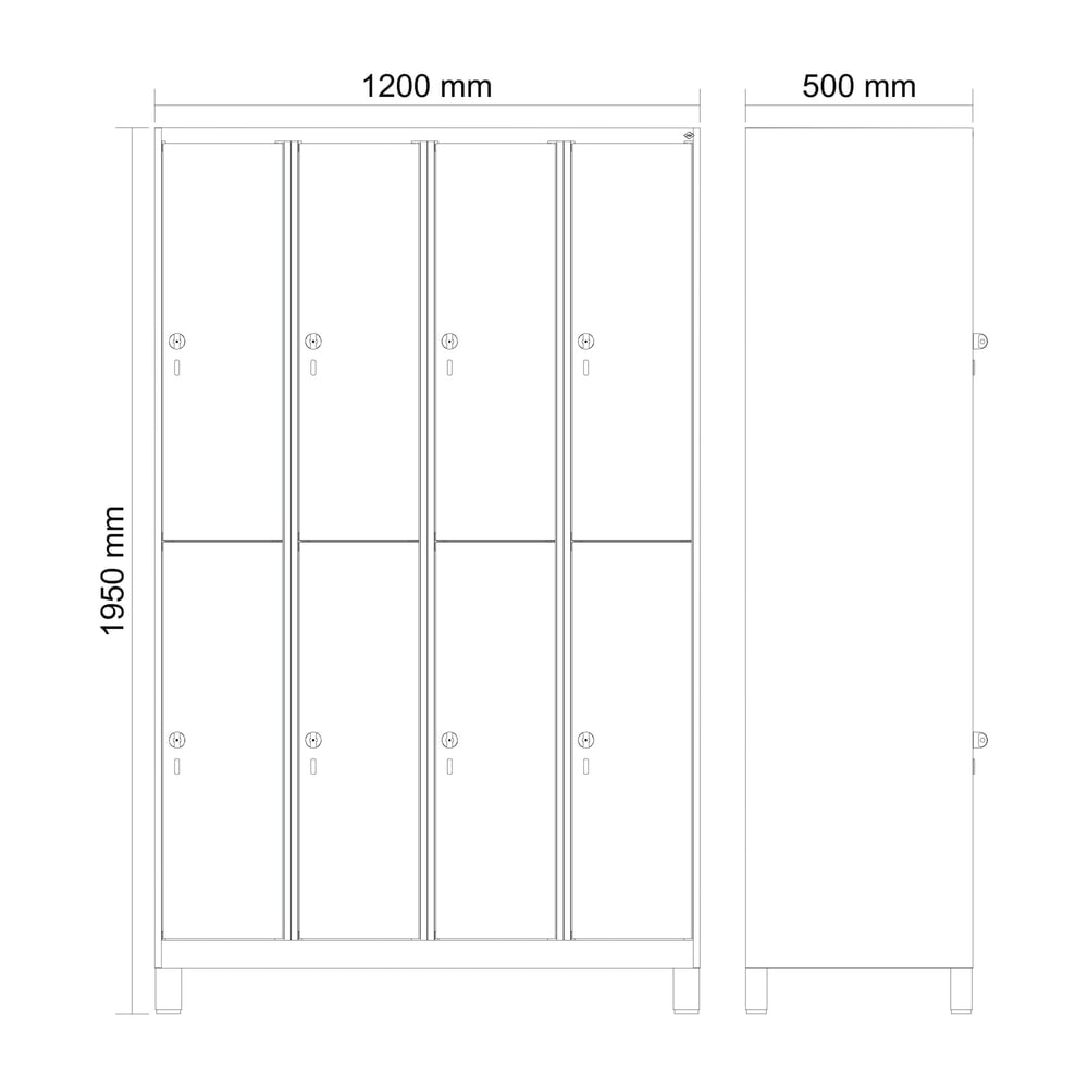 Produktabbildung Nr. 8: C+P Doppelstock-Spind Classic PLUS, Füße, 4 Abteile, HxBxT 1.950 x 1.200 x 500 mm, lichtgrau, anthrazitgrau, 8 Fächer, für Vorhängeschloss