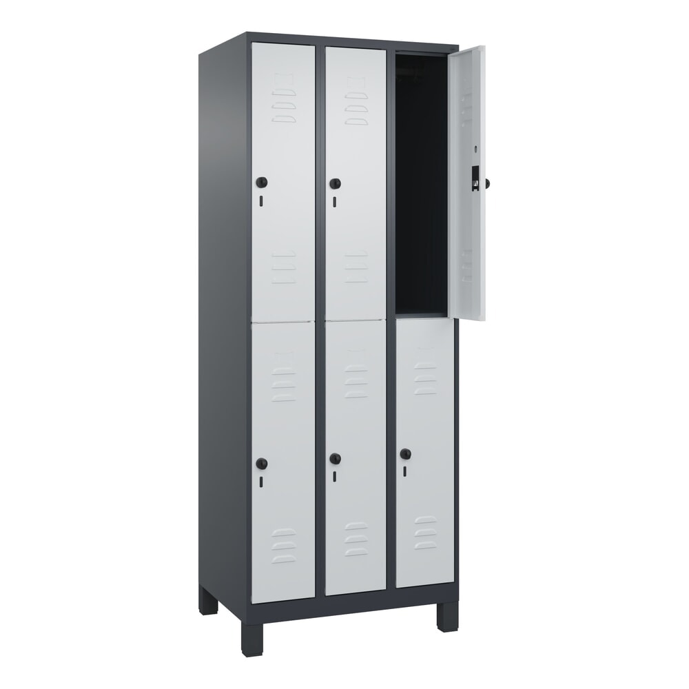 Produktabbildung: C+P Doppelstock-Spind Classic PLUS, Füße, 3 Abteile, HxBxT 1.950 x 750 x 500 mm, anthrazitgrau, lichtgrau, 6 Fächer, für Vorhängeschloss