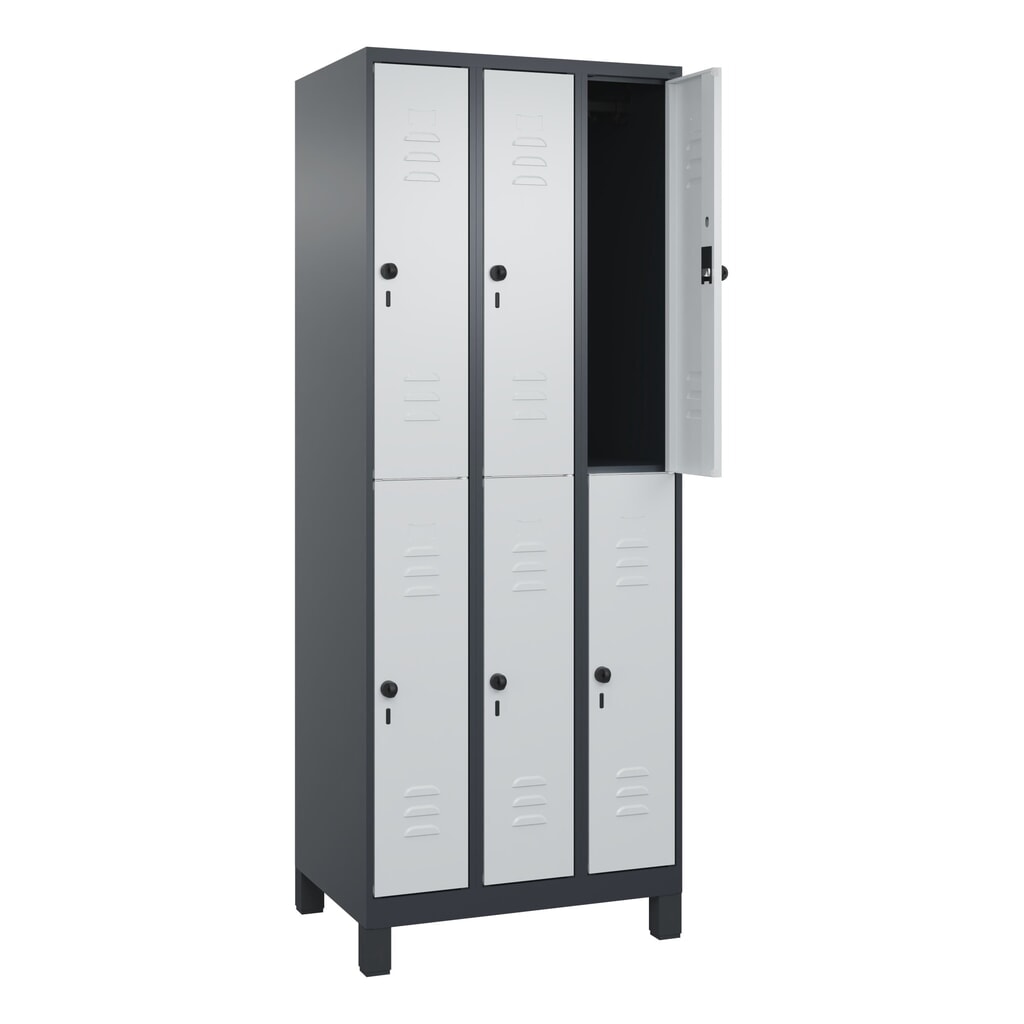 C+P Doppelstock-Spind Classic PLUS, Füße, 3 Abteile, HxBxT 1.950 x 750 x 500 mm, anthrazitgrau, lichtgrau, 6 Fächer, für Vorhängeschloss Produktabbildung Nr. 1: C+P Doppelstock-Spind Classic PLUS, Füße, 3 Abteile, HxBxT 1.950 x 750 x 500 mm, anthrazitgrau, lichtgrau, 6 Fächer, für Vorhängeschloss