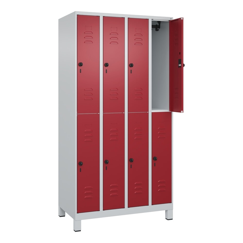 C+P Doppelstock-Spind Classic PLUS, Füße, 4 Abteile, HxBxT 1.950 x 1.000 x 500 mm, lichtgrau, rubinrot, 8 Fächer, für Vorhängeschloss Produktabbildung Nr. 1: C+P Doppelstock-Spind Classic PLUS, Füße, 4 Abteile, HxBxT 1.950 x 1.000 x 500 mm, lichtgrau, rubinrot, 8 Fächer, für Vorhängeschloss