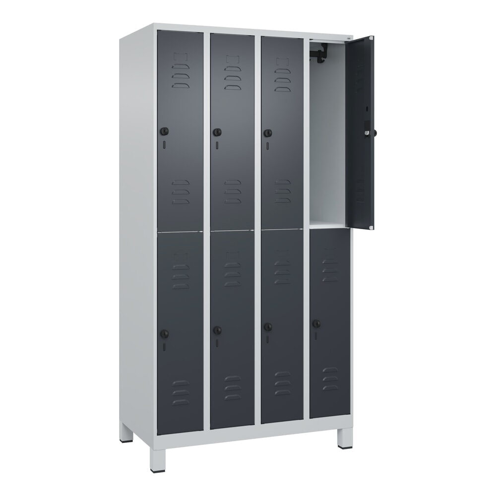 C+P Doppelstock-Spind Classic PLUS, Füße, 4 Abteile, HxBxT 1.950 x 1.000 x 500 mm, lichtgrau, anthrazitgrau, 8 Fächer, für Vorhängeschloss Produktabbildung Nr. 1: C+P Doppelstock-Spind Classic PLUS, Füße, 4 Abteile, HxBxT 1.950 x 1.000 x 500 mm, lichtgrau, anthrazitgrau, 8 Fächer, für Vorhängeschloss