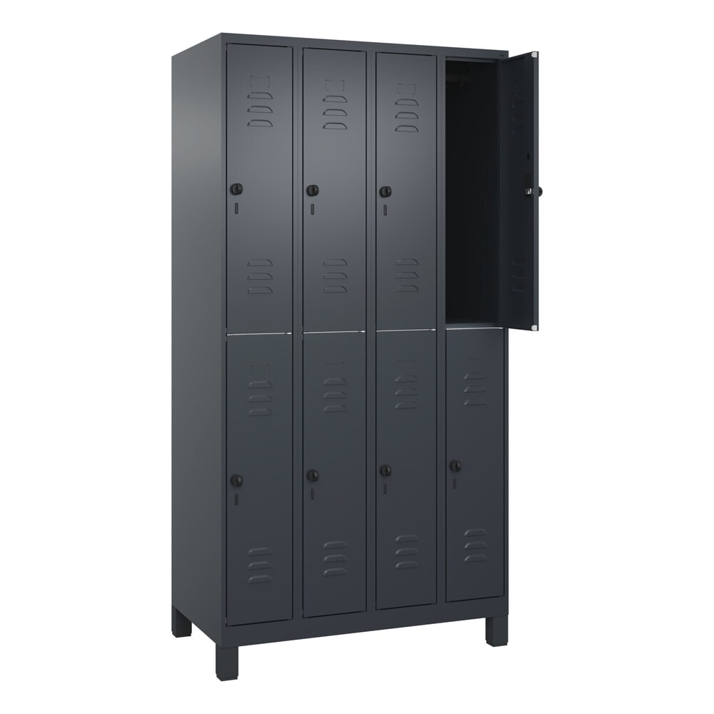 C+P Doppelstock-Spind Classic PLUS, Füße, 4 Abteile, HxBxT 1.950 x 1.000 x 500 mm, anthrazitgrau, anthrazitgrau, 8 Fächer, für Vorhängeschloss Produktabbildung Nr. 1: C+P Doppelstock-Spind Classic PLUS, Füße, 4 Abteile, HxBxT 1.950 x 1.000 x 500 mm, anthrazitgrau, anthrazitgrau, 8 Fächer, für Vorhängeschloss