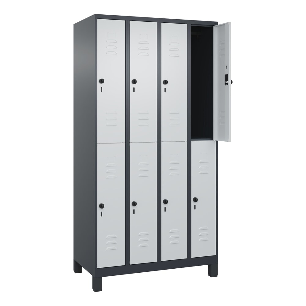 C+P Doppelstock-Spind Classic PLUS, Füße, 4 Abteile, HxBxT 1.950 x 1.000 x 500 mm, anthrazitgrau, lichtgrau, 8 Fächer, für Vorhängeschloss Produktabbildung Nr. 1: C+P Doppelstock-Spind Classic PLUS, Füße, 4 Abteile, HxBxT 1.950 x 1.000 x 500 mm, anthrazitgrau, lichtgrau, 8 Fächer, für Vorhängeschloss
