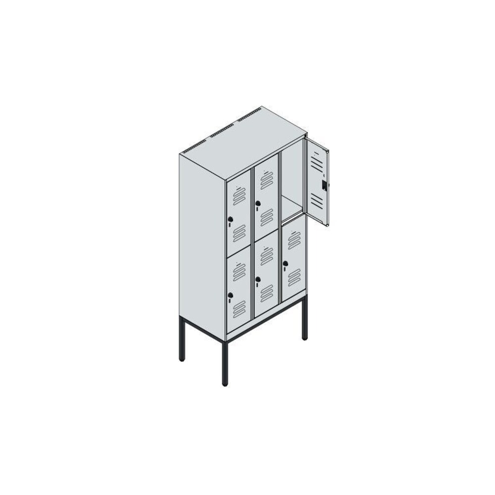 Produktabbildung Nr. 9: C+P Doppelstock-Spind Classic PLUS, Gestell, 3 Abteile, HxBxT 1.950 x 900 x 500 mm, lichtgrau, rubinrot, Zylinderschloss, 6 Fächer