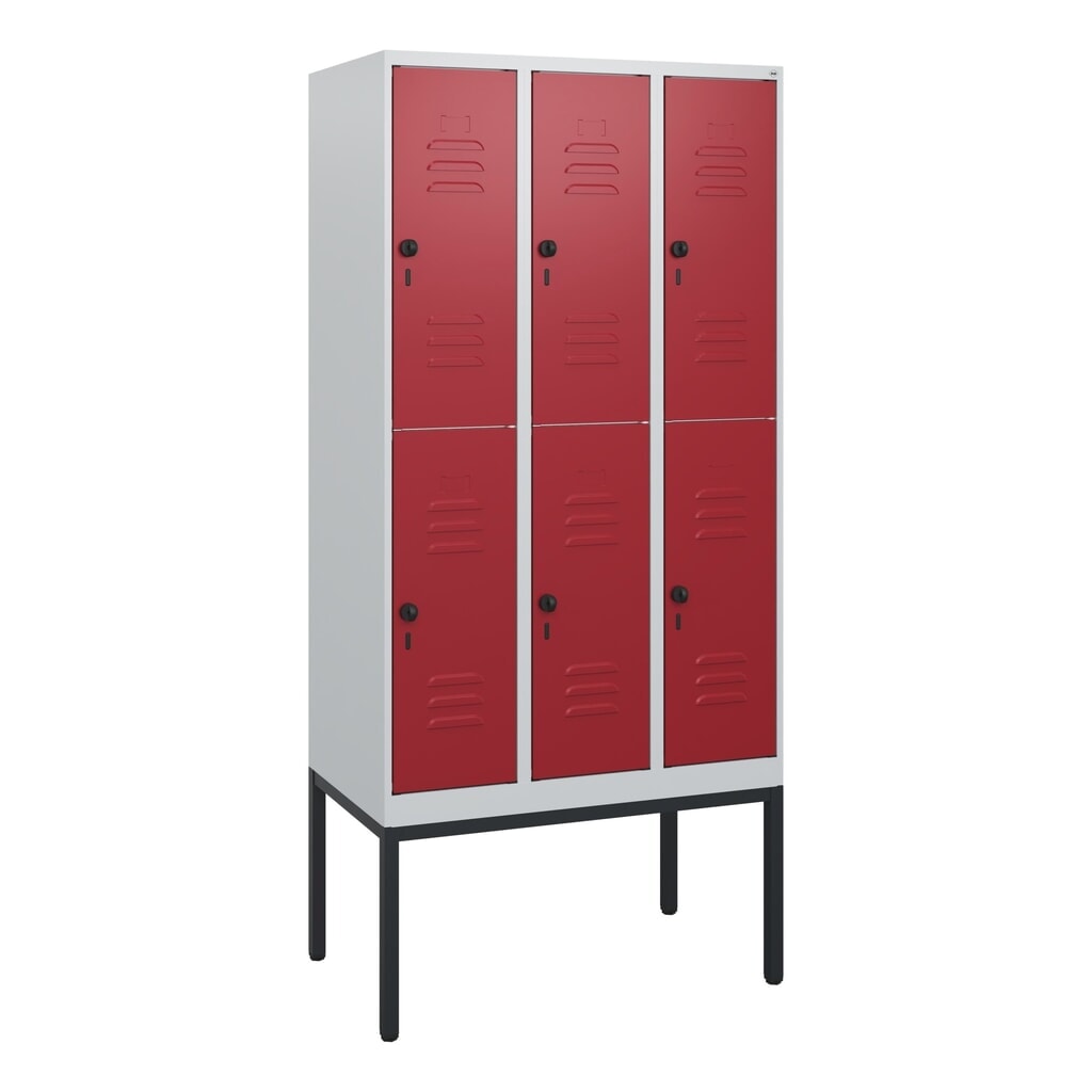 C+P Doppelstock-Spind Classic PLUS, Gestell, 3 Abteile, HxBxT 1.950 x 900 x 500 mm, lichtgrau, rubinrot, für Vorhängeschloss, 6 Fächer Produktabbildung Nr. 9: C+P Doppelstock-Spind Classic PLUS, Gestell, 3 Abteile, HxBxT 1.950 x 900 x 500 mm, lichtgrau, rubinrot, für Vorhängeschloss, 6 Fächer