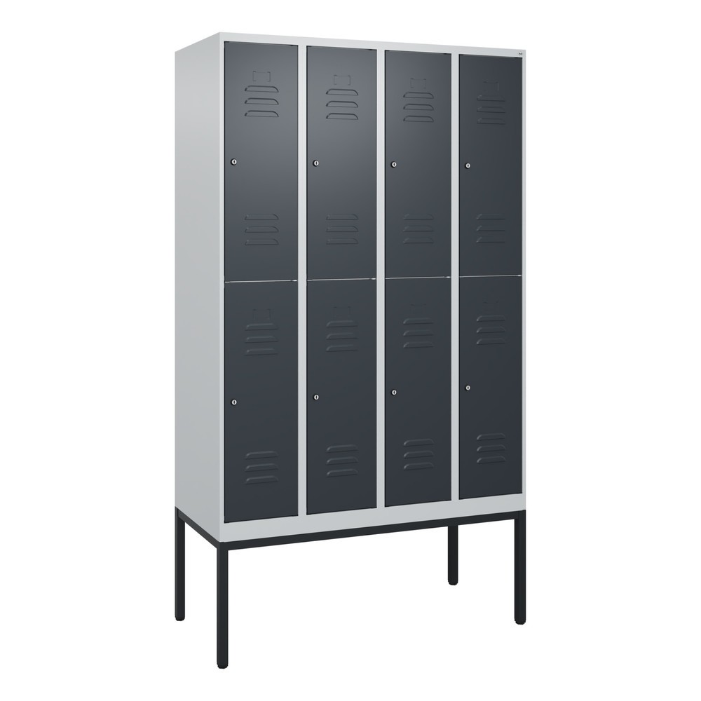 Produktabbildung: C+P Doppelstock-Spind Classic PLUS, Gestell, 4 Abteile, HxBxT 2.120 x 1.200 x 500 mm, lichtgrau, anthrazitgrau, Zylinderschloss, 8 Fächer