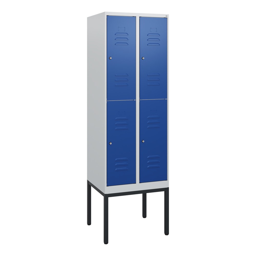 Produktabbildung: C+P Doppelstock-Spind Classic PLUS, Gestell, 2 Abteile, HxBxT 1.950 x 600 x 500 mm, lichtgrau, enzianblau, Zylinderschloss, 4 Fächer