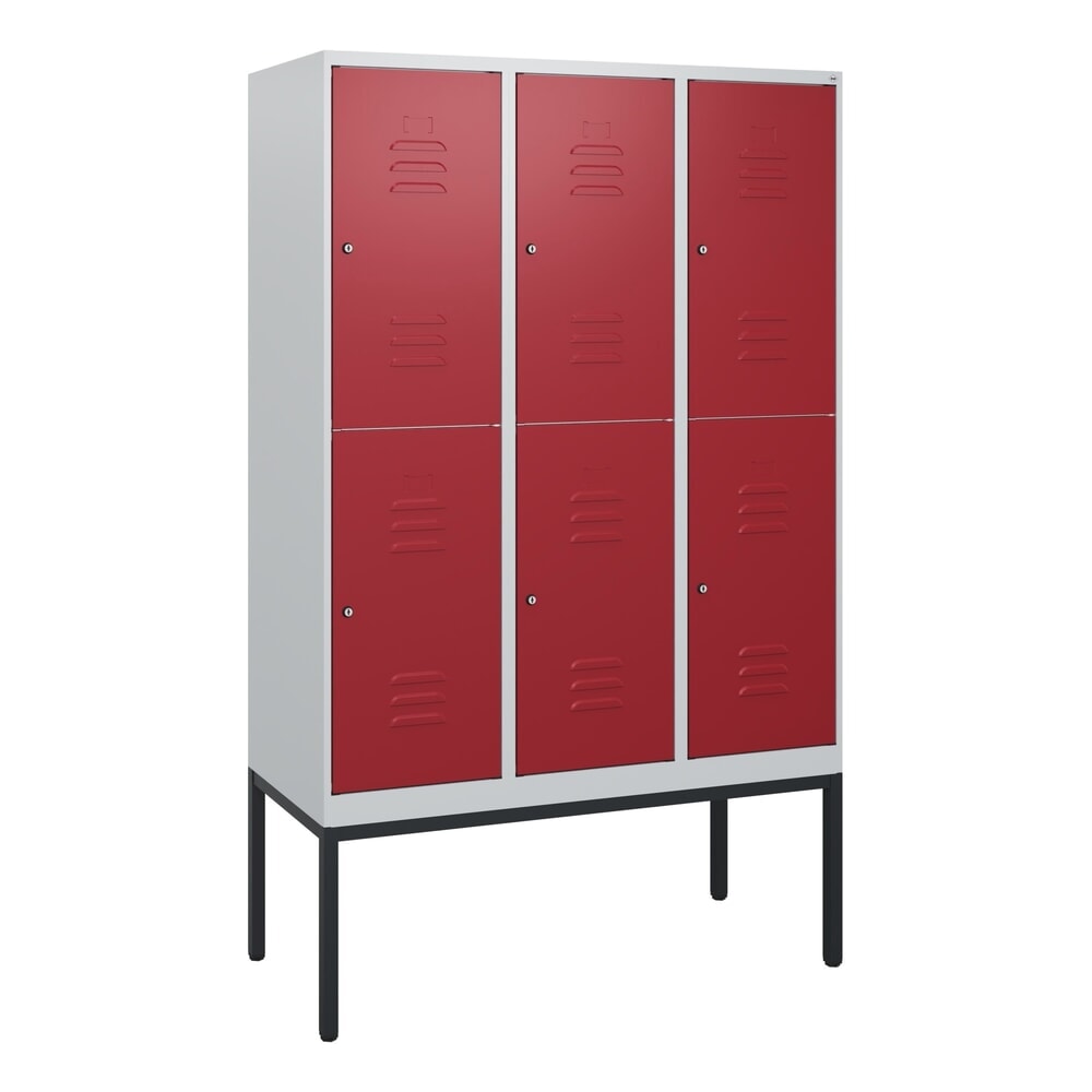 Produktabbildung Nr. 9: C+P Doppelstock-Spind Classic PLUS, Gestell, 3 Abteile, HxBxT 1.950 x 1.200 x 500 mm, lichtgrau, rubinrot, Zylinderschloss, 6 Fächer