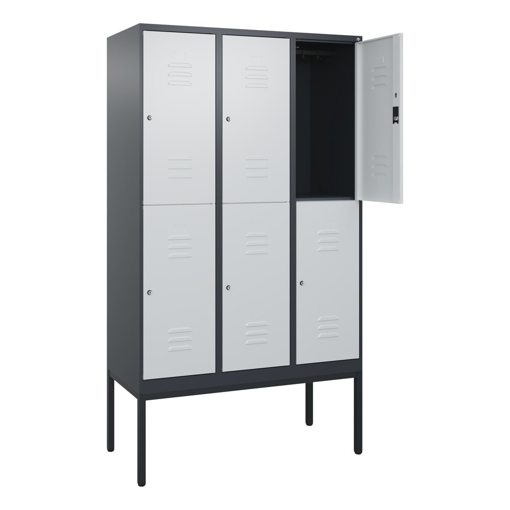 C+P Doppelstock-Spind Classic PLUS, Gestell, 3 Abteile, HxBxT 2.120 x 1.200 x 500 mm, anthrazitgrau, lichtgrau, Zylinderschloss, 6 Fächer Produktabbildung Nr. 1: C+P Doppelstock-Spind Classic PLUS, Gestell, 3 Abteile, HxBxT 2.120 x 1.200 x 500 mm, anthrazitgrau, lichtgrau, Zylinderschloss, 6 Fächer