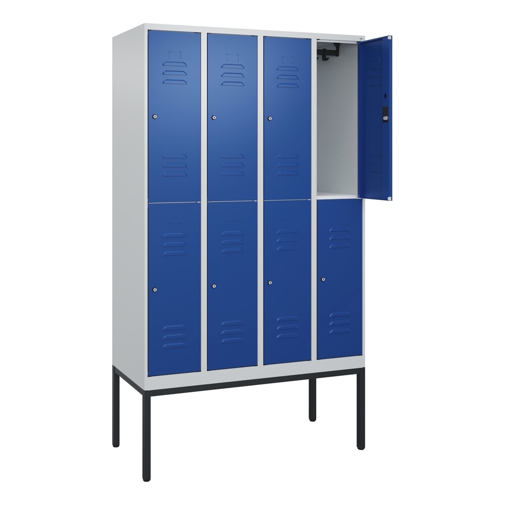 C+P Doppelstock-Spind Classic PLUS, Gestell, 4 Abteile, HxBxT 2.120 x 1.200 x 500 mm, lichtgrau, enzianblau, Zylinderschloss, 8 Fächer Produktabbildung Nr. 1: C+P Doppelstock-Spind Classic PLUS, Gestell, 4 Abteile, HxBxT 2.120 x 1.200 x 500 mm, lichtgrau, enzianblau, Zylinderschloss, 8 Fächer