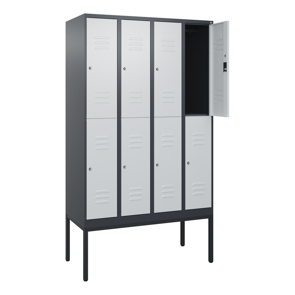 Produktabbildung: C+P Doppelstock-Spind Classic PLUS, Gestell, 4 Abteile, HxBxT 2.120 x 1.200 x 500 mm, anthrazitgrau, lichtgrau, Zylinderschloss, 8 Fächer