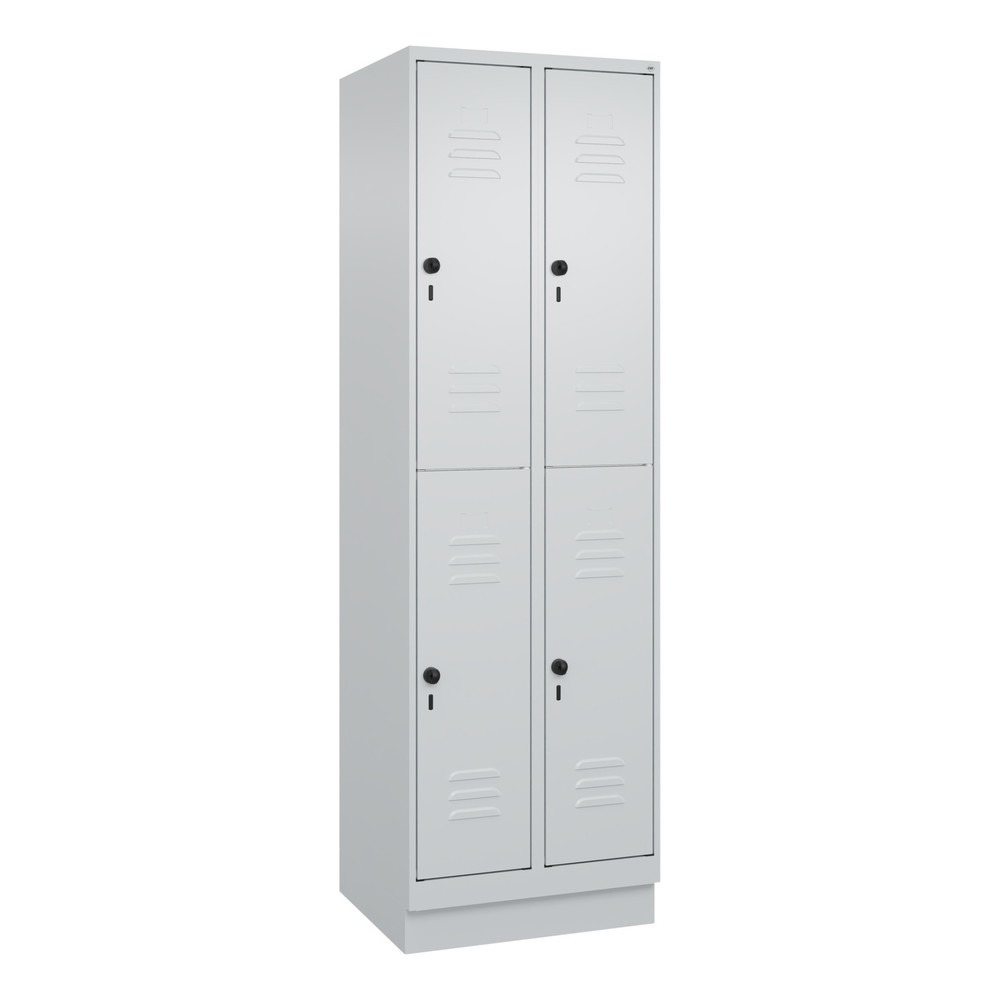 Produktabbildung: C+P Doppelstock-Spind Classic PLUS, Sockel, 2 Abteile, HxBxT 1.950 x 600 x 500 mm, lichtgrau, lichtgrau, 4 Fächer, für Vorhängeschloss