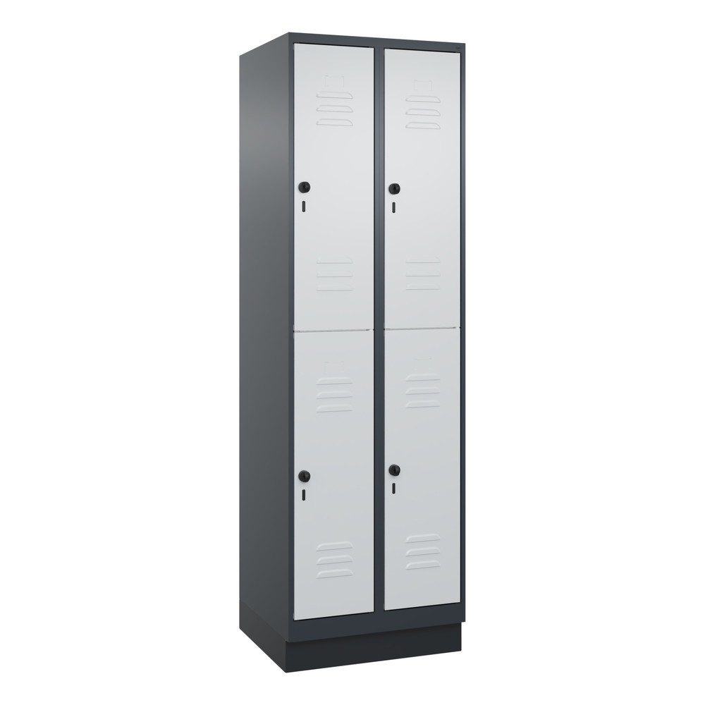 Produktabbildung: C+P Doppelstock-Spind Classic PLUS, Sockel, 2 Abteile, HxBxT 1.950 x 600 x 500 mm, anthrazitgrau, lichtgrau, 4 Fächer, für Vorhängeschloss