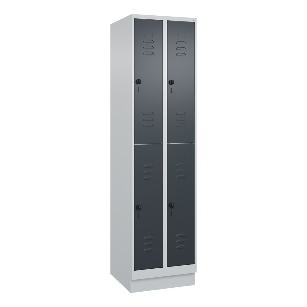 Produktabbildung: C+P Doppelstock-Spind Classic PLUS, Sockel, 2 Abteile, HxBxT 1.950 x 500 x 500 mm, lichtgrau, anthrazitgrau, 4 Fächer, für Vorhängeschloss