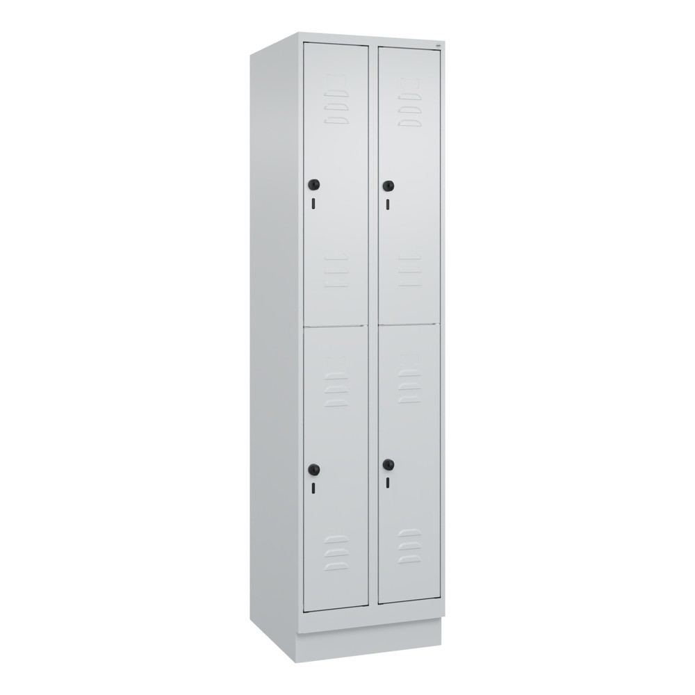 Produktabbildung: C+P Doppelstock-Spind Classic PLUS, Sockel, 2 Abteile, HxBxT 1.950 x 500 x 500 mm, lichtgrau, lichtgrau, 4 Fächer, für Vorhängeschloss