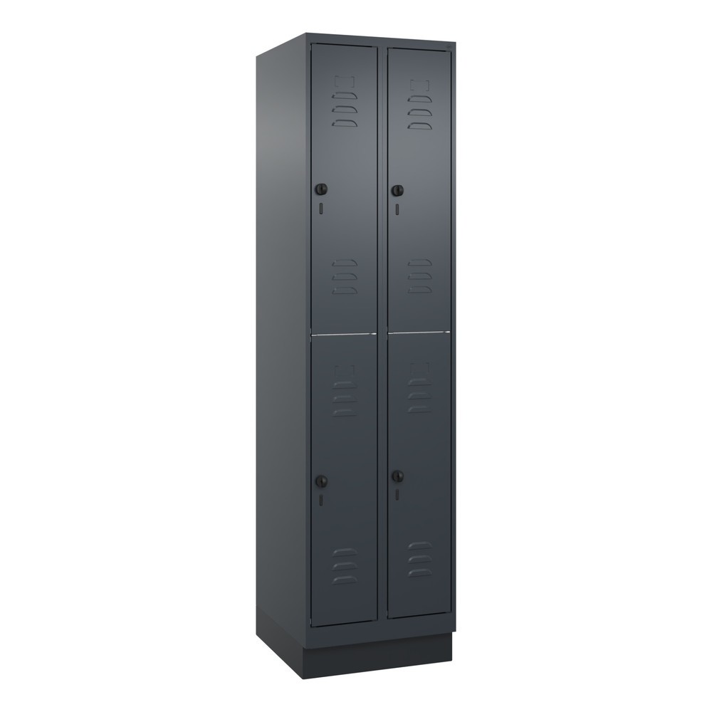 Produktabbildung: C+P Doppelstock-Spind Classic PLUS, Sockel, 2 Abteile, HxBxT 1.950 x 500 x 500 mm, anthrazitgrau, anthrazitgrau, 4 Fächer, für Vorhängeschloss