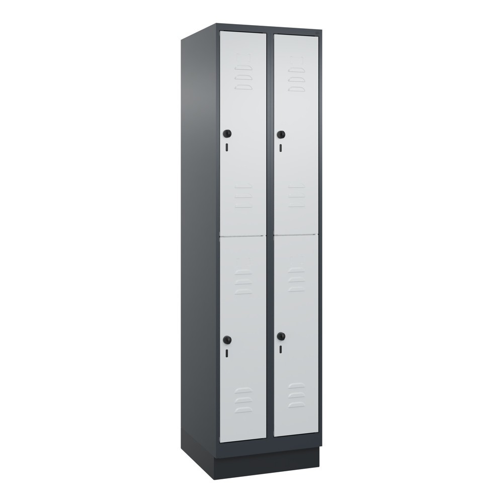 Produktabbildung: C+P Doppelstock-Spind Classic PLUS, Sockel, 2 Abteile, HxBxT 1.950 x 500 x 500 mm, anthrazitgrau, lichtgrau, 4 Fächer, für Vorhängeschloss