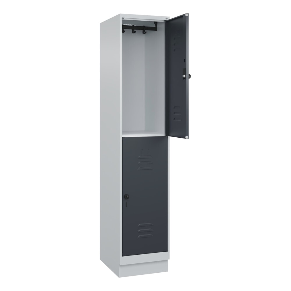 Produktabbildung: C+P Doppelstock-Spind Classic PLUS, Sockel, 1 Abteil, HxBxT 1.950 x 400 x 500 mm, lichtgrau, anthrazitgrau, 2 Fächer, für Vorhängeschloss